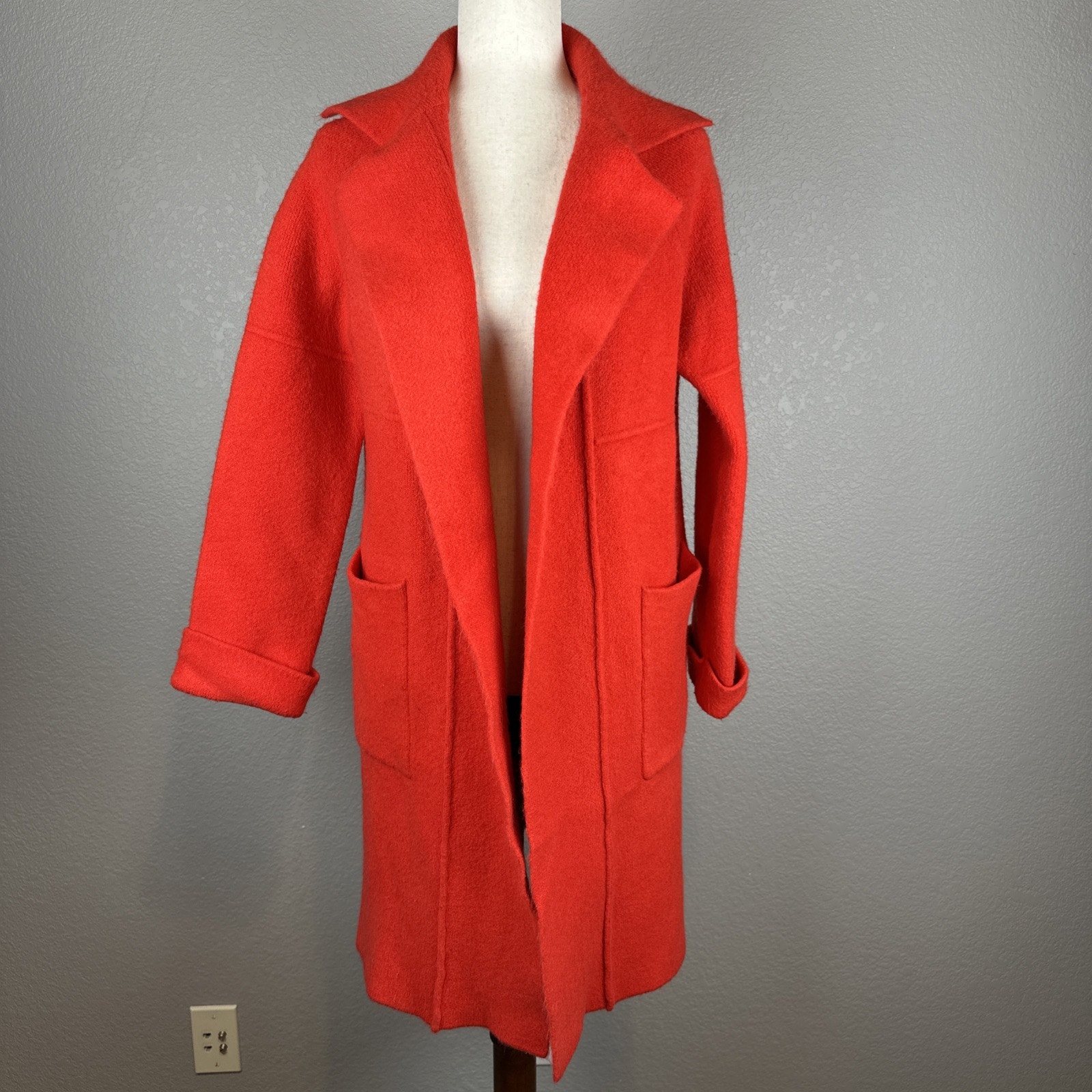 Elliatt Anthropologie Womens Phoenix Open Sweater Trench Coat Size S Red Pockets